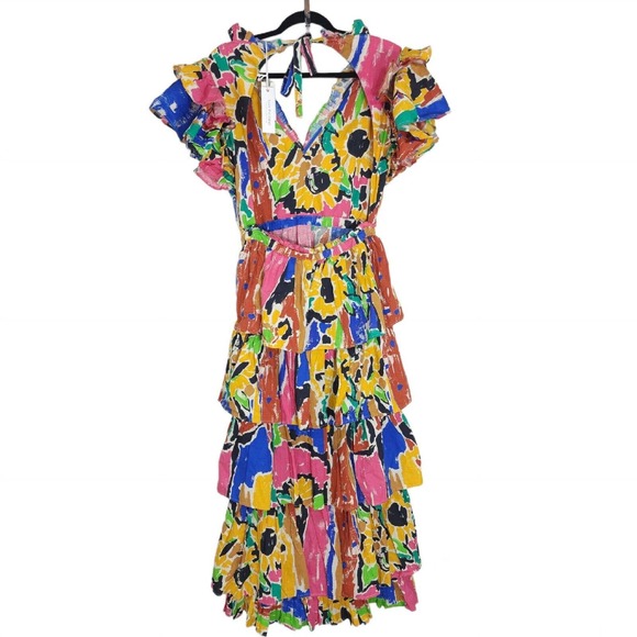 Love The Label Womens Dress Penelope Print Tiered Ruffle Prairie Maxi Anthro S - Picture 3 of 12